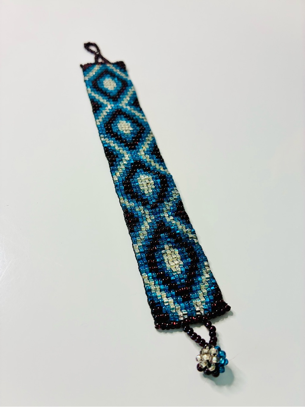 Source Unknown Blue Teal Black Geometric Beaded Bracelet Brooch - Picture 5 of 10